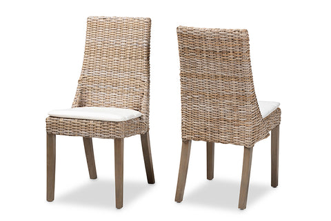 bali & pari Toby Modern Bohemian Grey Rattan 2-Piece Dining Chair Set