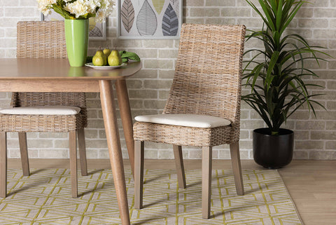bali & pari Toby Modern Bohemian Grey Rattan 2-Piece Dining Chair Set