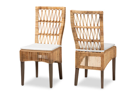 bali & pari Sullivan Modern Bohemian Natural Brown Rattan 2-Piece Dining Chair Set