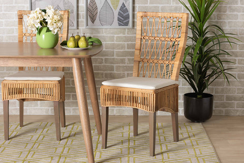 bali & pari Sullivan Modern Bohemian Natural Brown Rattan 2-Piece Dining Chair Set