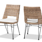 bali & pari Nafaro Modern Bohemian Greywashed Natural Rattan Metal Dining Chair with Cushion 2-Piece Set