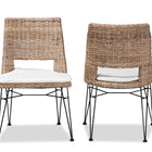 bali & pari Nafaro Modern Bohemian Greywashed Natural Rattan Metal Dining Chair with Cushion 2-Piece Set