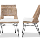 bali & pari Nafaro Modern Bohemian Greywashed Natural Rattan Metal Dining Chair with Cushion 2-Piece Set