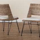 bali & pari Nafaro Modern Bohemian Greywashed Natural Rattan Metal Dining Chair with Cushion 2-Piece Set
