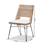 bali & pari Nafaro Modern Bohemian Greywashed Natural Rattan Metal Dining Chair with Cushion 2-Piece Set