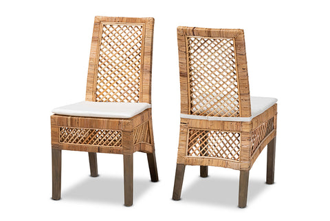 bali & pari Argos Modern Bohemian  Natural Brown Rattan 2-Piece Dining Chair Set