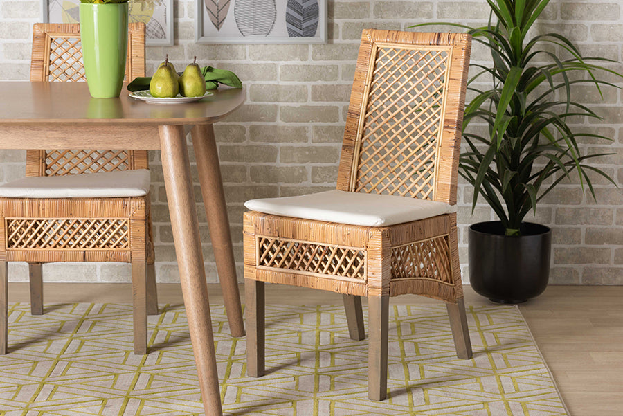 bali & pari Argos Modern Bohemian  Natural Brown Rattan 2-Piece Dining Chair Set