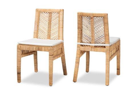 bali & pari Suci Modern Bohemian Natural Brown Rattan 2-Piece Dining Chair Set