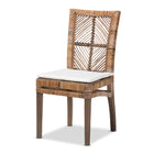 bali & pari Laluna Modern Bohemian Greywashed Natural Rattan and Mahogany Dining Chair with Cushion