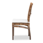 bali & pari Laluna Modern Bohemian Greywashed Natural Rattan and Mahogany Dining Chair with Cushion