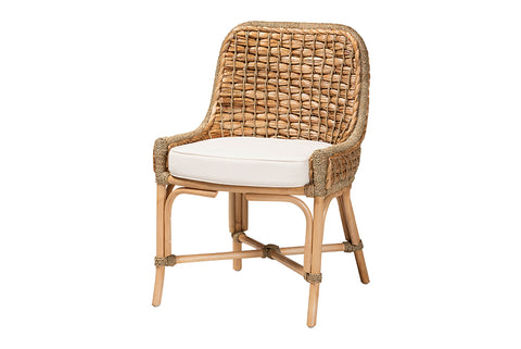 bali & pari Kyle Modern Bohemian Natural Brown Woven Rattan Dining Side Chair With Cushion