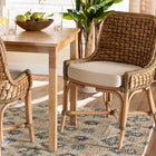 bali & pari Kyle Modern Bohemian Natural Brown Woven Rattan Dining Side Chair With Cushion