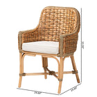 bali & pari Kyle Modern Bohemian Natural Brown Woven Rattan Dining Arm Chair with Cushion