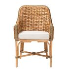 bali & pari Kyle Modern Bohemian Natural Brown Woven Rattan Dining Arm Chair with Cushion