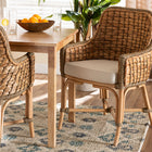 bali & pari Kyle Modern Bohemian Natural Brown Woven Rattan Dining Arm Chair with Cushion