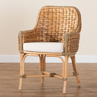 bali & pari Kyle Modern Bohemian Natural Brown Woven Rattan Dining Arm Chair with Cushion