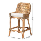 bali & pari Kyle Modern Bohemian Natural Brown Woven Rattan Counter Stool with Cushion