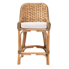 bali & pari Kyle Modern Bohemian Natural Brown Woven Rattan Counter Stool with Cushion