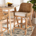 bali & pari Kyle Modern Bohemian Natural Brown Woven Rattan Counter Stool with Cushion