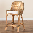 bali & pari Kyle Modern Bohemian Natural Brown Woven Rattan Counter Stool with Cushion