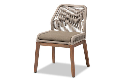 bali & pari Jennifer Mid-Century Transitional Grey Woven Rope Mahogany Dining Side Chair