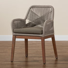 bali & pari Jennifer Mid-Century Transitional Grey Woven Rope Mahogany Dining Arm Chair