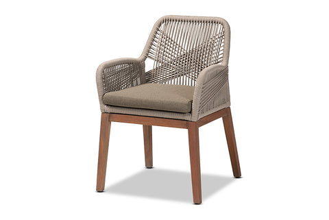 bali & pari Jennifer Mid-Century Transitional Grey Woven Rope Mahogany Dining Arm Chair