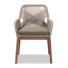 bali & pari Jennifer Mid-Century Transitional Grey Woven Rope Mahogany Dining Arm Chair
