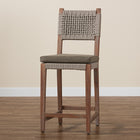 bali & pari Heyna Mid-Century Transitional Grey Woven Rope Mahogany Counter Stool