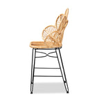 bali & pari Garan Modern Bohemian Natural Brown Rattan and Black Metal Counter Stool