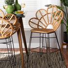 bali & pari Garan Modern Bohemian Natural Brown Rattan and Black Metal Counter Stool
