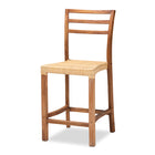 bali & pari Arthur Mid-Century Modern Walnut Brown Mahogany Wood and Natural Rattan Counter Stool