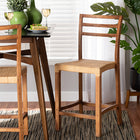 bali & pari Arthur Mid-Century Modern Walnut Brown Mahogany Wood and Natural Rattan Counter Stool