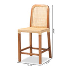 bali & pari Caspia Mid-Century Modern Walnut Brown Mahogany Wood and Natural Rattan Counter Stool