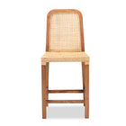 bali & pari Caspia Mid-Century Modern Walnut Brown Mahogany Wood and Natural Rattan Counter Stool