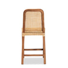 bali & pari Caspia Mid-Century Modern Walnut Brown Mahogany Wood and Natural Rattan Counter Stool