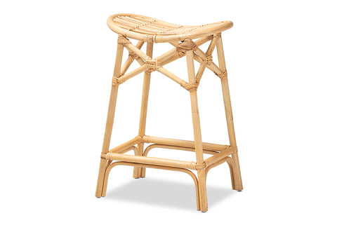 bali & pari Elgon Modern Bohemian Natural Brown Rattan Counter Stool