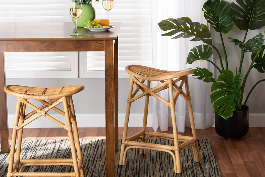 bali & pari Elgon Modern Bohemian Natural Brown Rattan Counter Stool