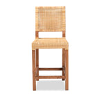 bali & pari Lesia Modern Bohemian Natural Brown Rattan and Walnut Brown Mahogany Wood Counter Stool