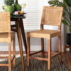 bali & pari Lesia Modern Bohemian Natural Brown Rattan and Walnut Brown Mahogany Wood Counter Stool