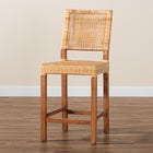 bali & pari Lesia Modern Bohemian Natural Brown Rattan and Walnut Brown Mahogany Wood Counter Stool