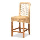 bali & pari Moscow Modern Bohemian Natural Brown Rattan and Walnut Brown Mahogany Wood Counter Stool