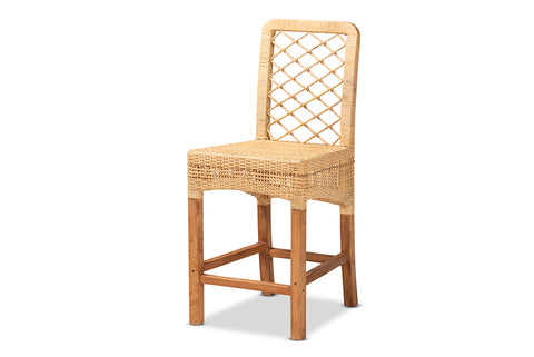 bali & pari Moscow Modern Bohemian Natural Brown Rattan and Walnut Brown Mahogany Wood Counter Stool