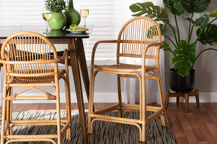 bali & pari Tugera Modern Bohemian Natural Brown Rattan Counter Stool