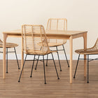 Baxton Studio Manhattan Modern Bohemian Rattan and Natural Oak Finished Wood 5-Piece Dining Set