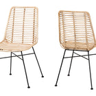 bali & pari Manhattan Modern Bohemian Natural Brown Rattan and Black Metal 2-Piece Dining Chair Set