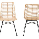 bali & pari Manhattan Modern Bohemian Natural Brown Rattan and Black Metal 2-Piece Dining Chair Set