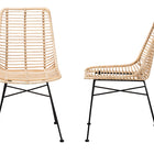 bali & pari Manhattan Modern Bohemian Natural Brown Rattan and Black Metal 2-Piece Dining Chair Set