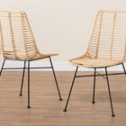 bali & pari Manhattan Modern Bohemian Natural Brown Rattan and Black Metal 2-Piece Dining Chair Set