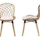 bali & pari Sabelle Modern Bohemian Natural Brown Finished Teak Wood and Greywashed Rattan 2-Piece Dining Chair Set